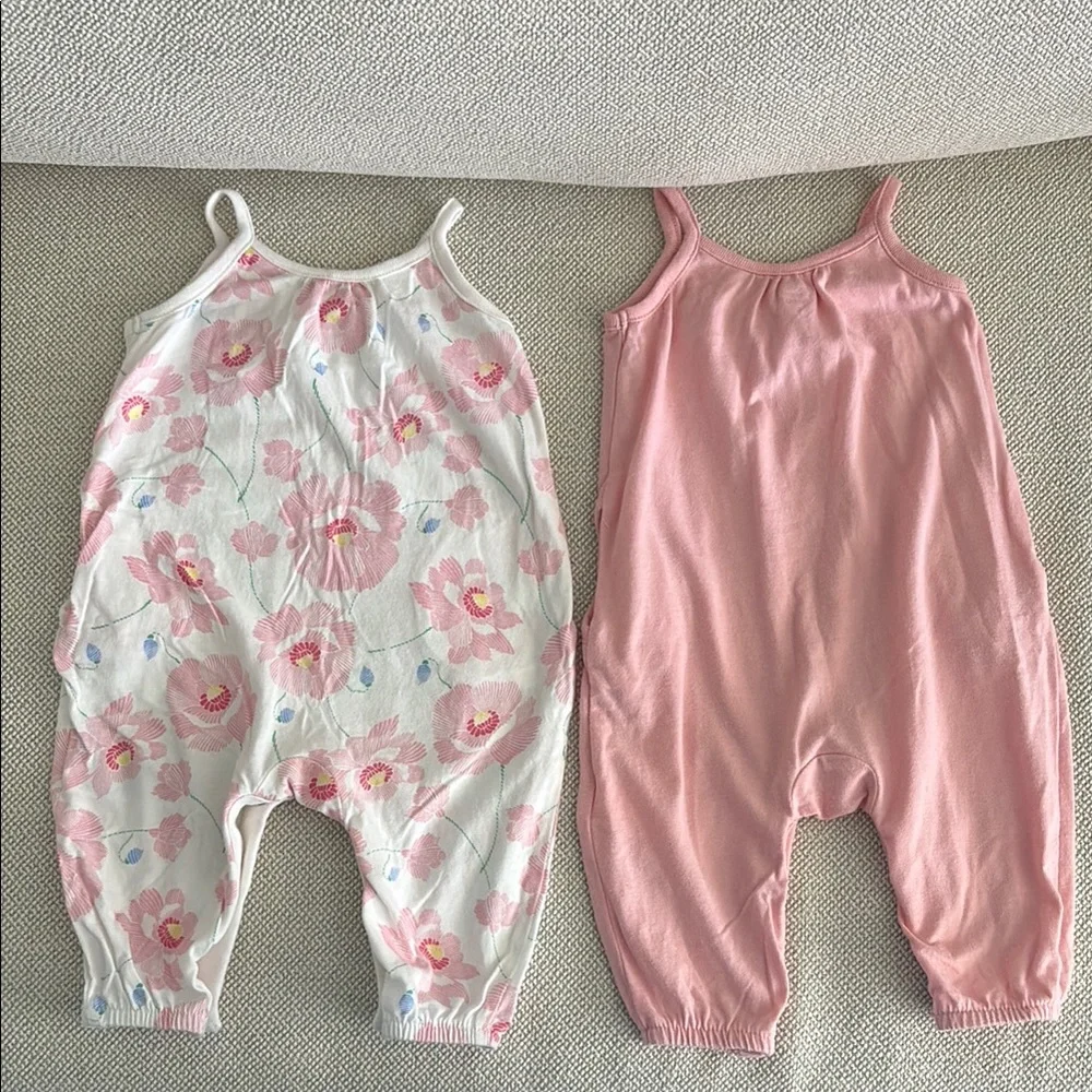 Old Navy Solid Pink and White Floral Baby Jumpsuit Set
